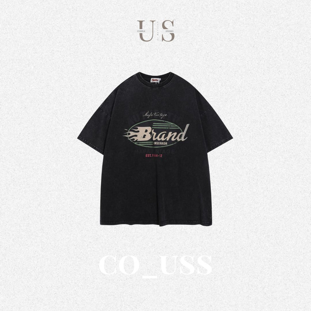 S0317 American retro washed distressed short-sleeved T-shirt