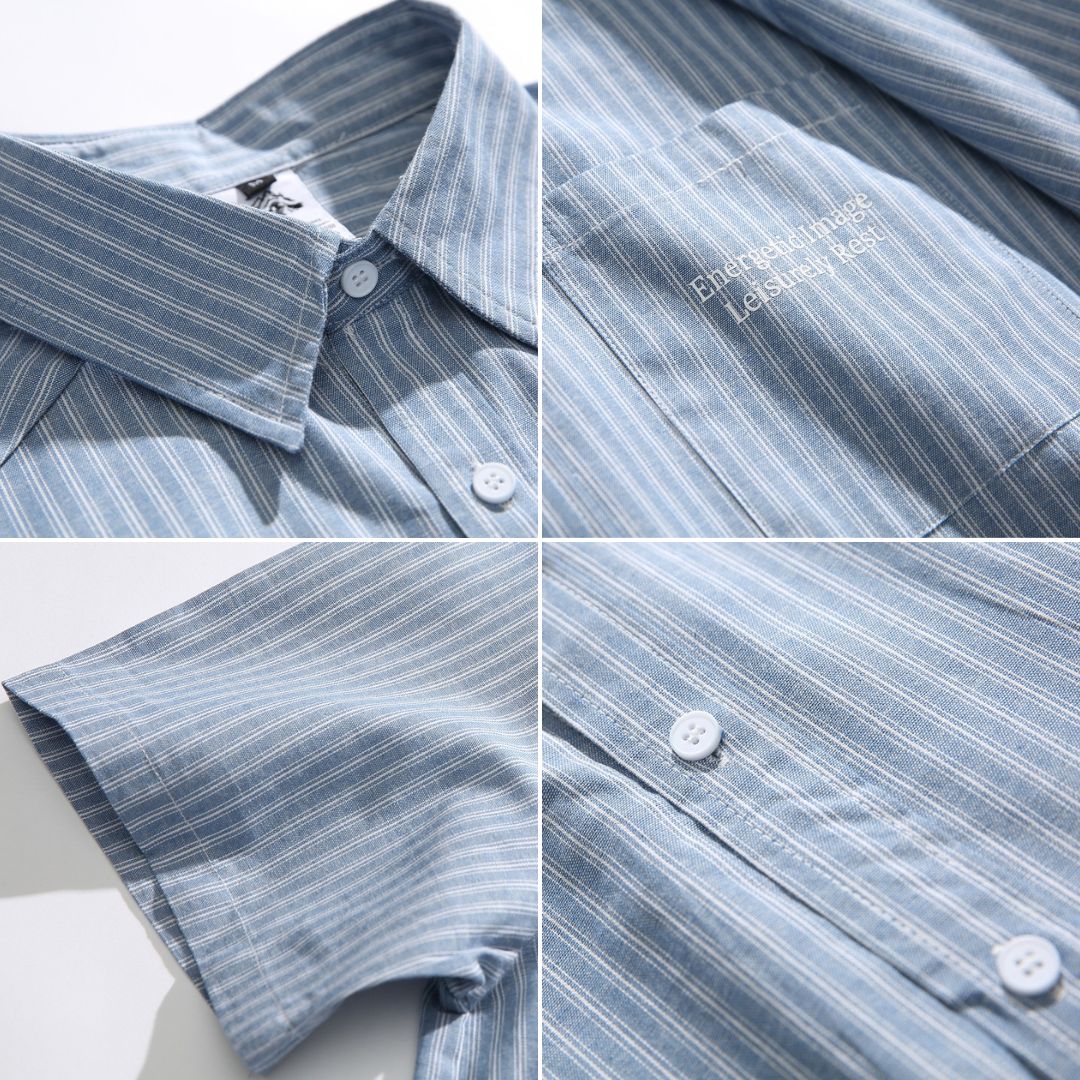 S0286 Japanese cityboy striped workwear short-sleeved shirt