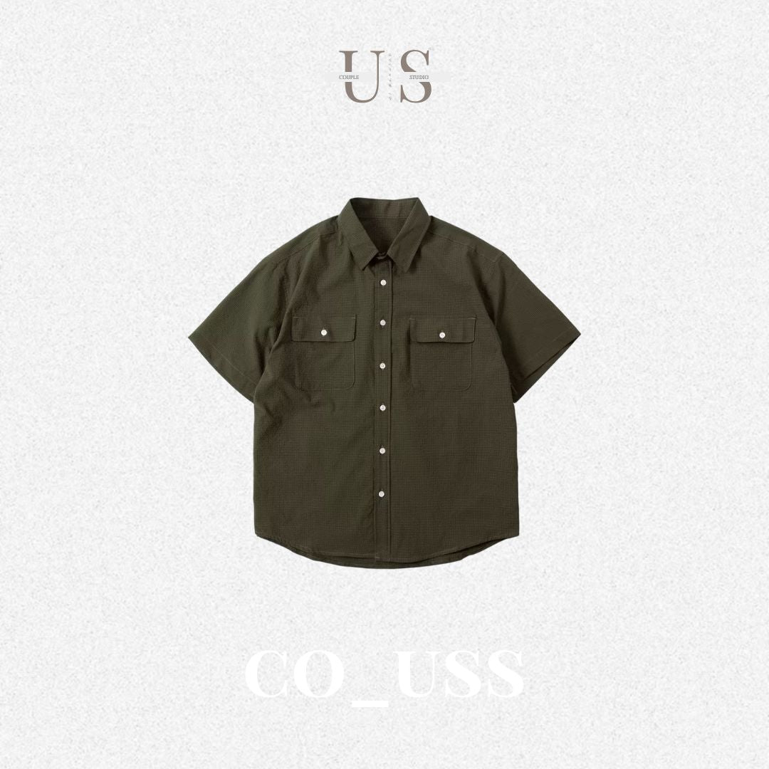 S0422 Japanese-style DuPont Sorona bubble fabric cool quick-drying loose-fitting short-sleeved five-point shirt