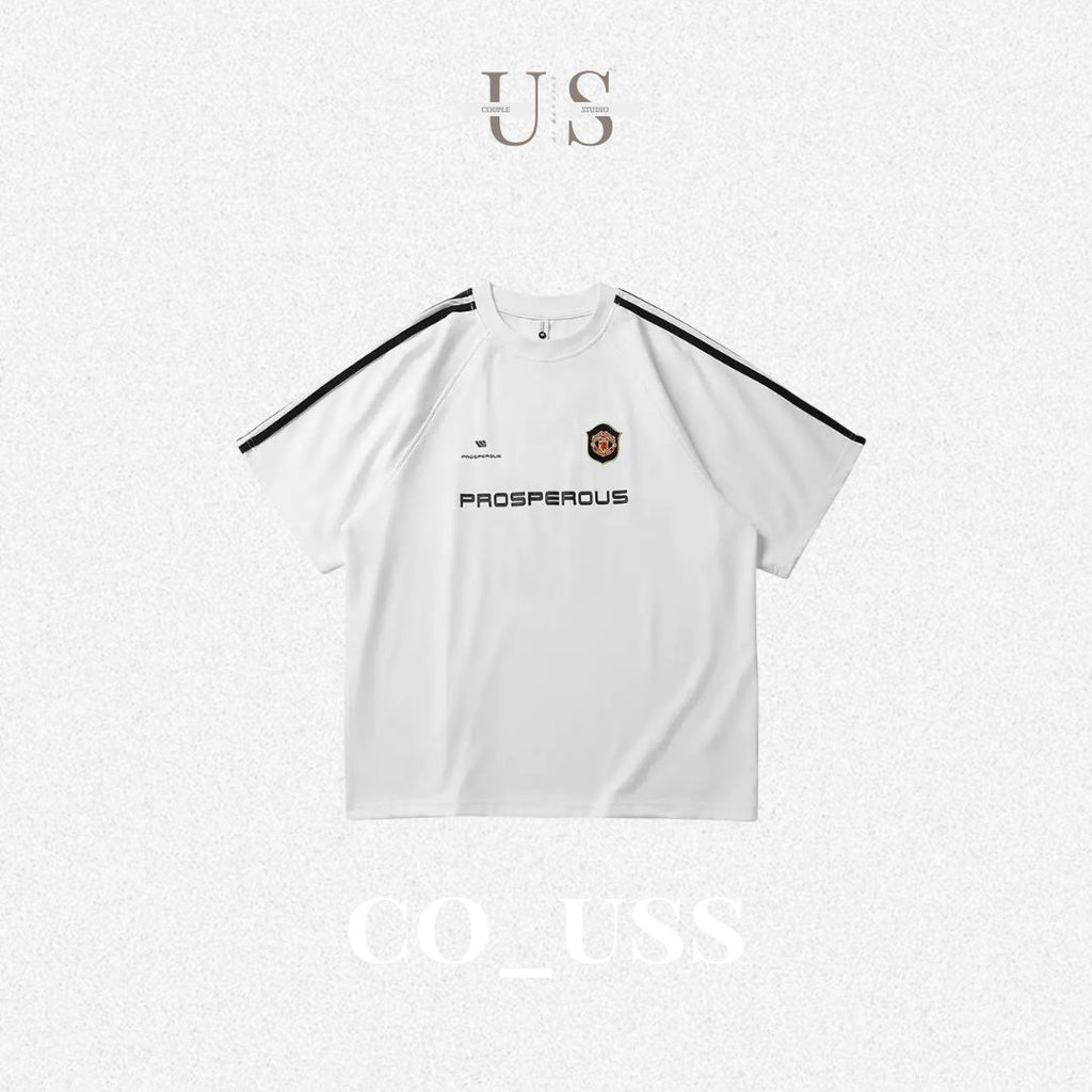 S0387 American-style loose-fitting patchwork T-shirt Available: Black | White | Grey | Red