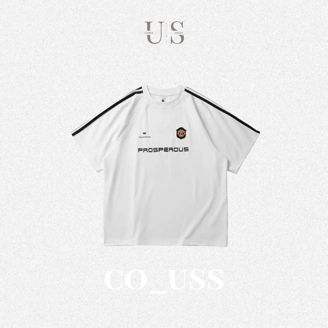 S0387 American-style loose-fitting patchwork T-shirt Available: Black | White | Grey | Red