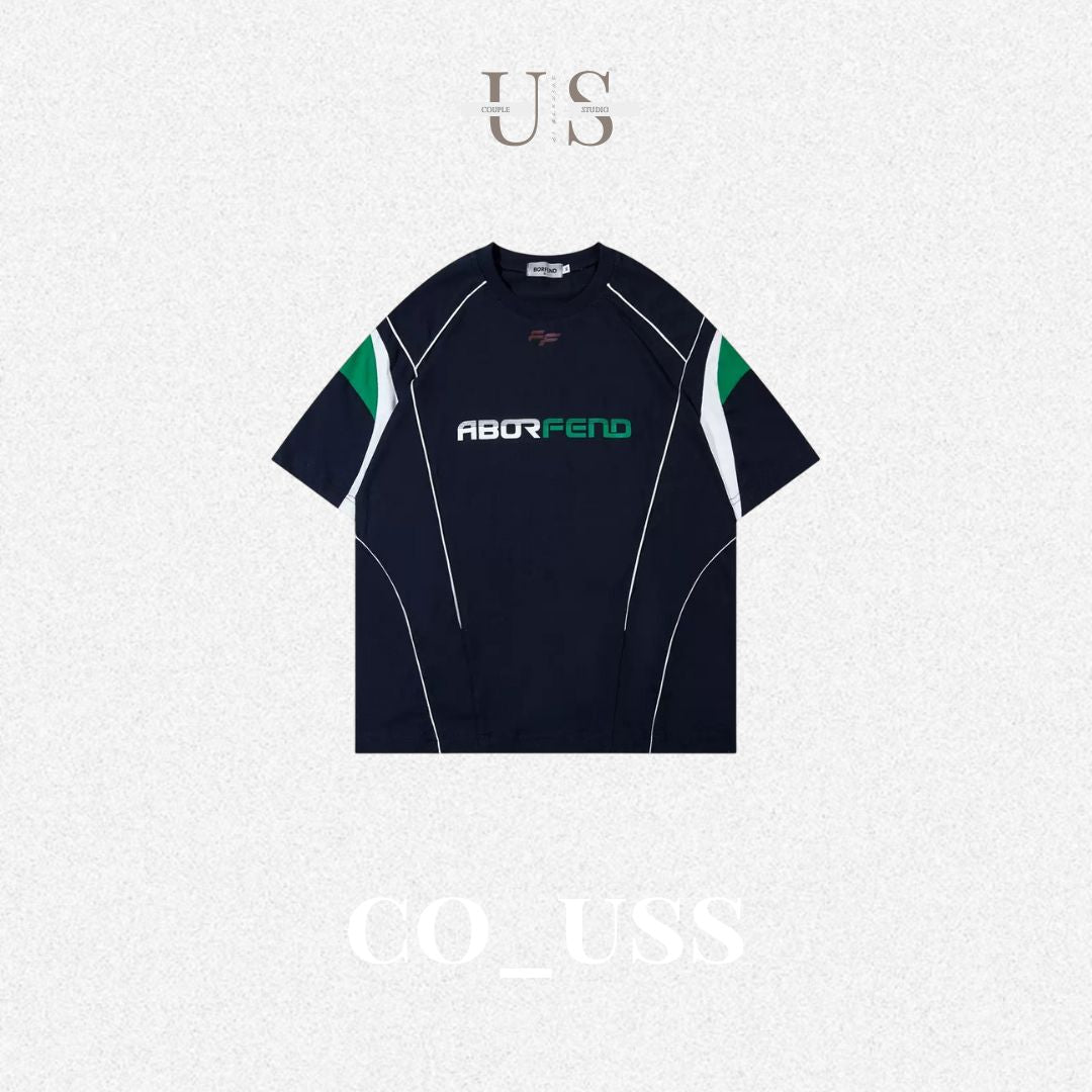 S0389 American-style patchwork functional loose-fitting jersey T-shirt