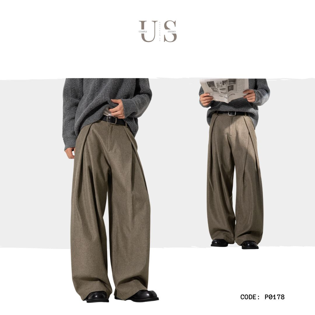 P0178 American Cross-pleated design drape loose straight casual trousers