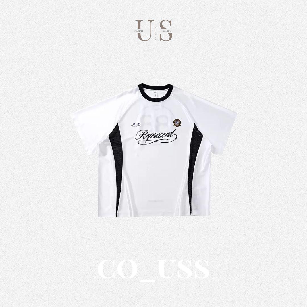 S0455 American-style color-blocked retro sports jersey T-shirt