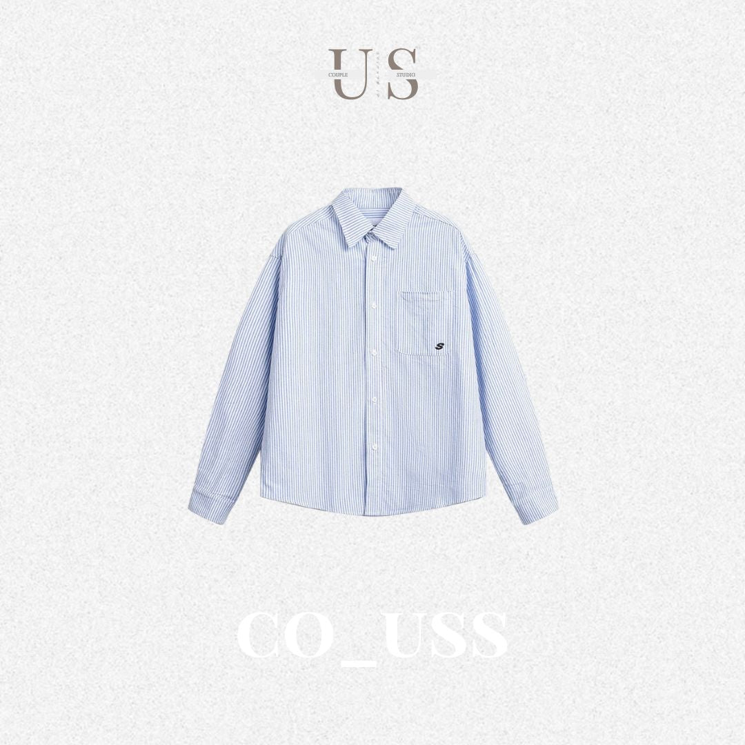 S0358 Japanese Cityboy Retro Striped Loose Casual Cotton Long-sleeved Shirt