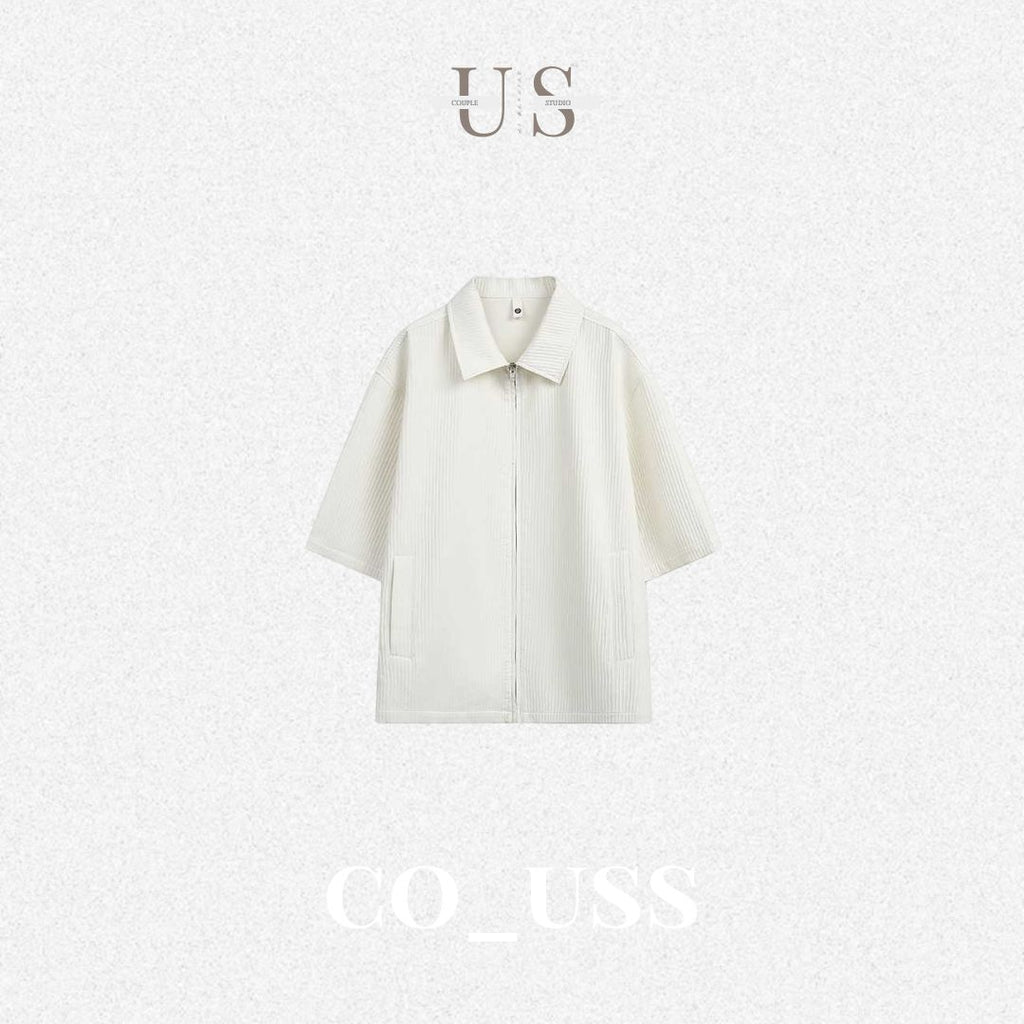 S0408 American-style textured fabric boxy short-sleeved shirt