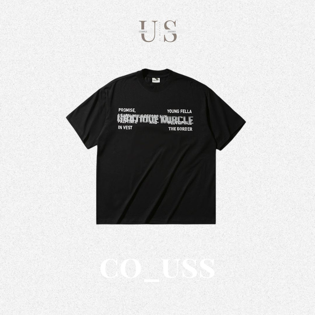 S0341 American retro letter print round neck short sleeve T-shirt