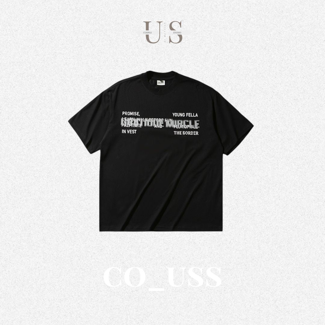 S0341 American retro letter print round neck short sleeve T-shirt