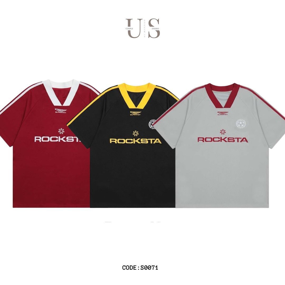 S0071 American Vintage Rocksta Football Sports Style V-neck T-shirt
