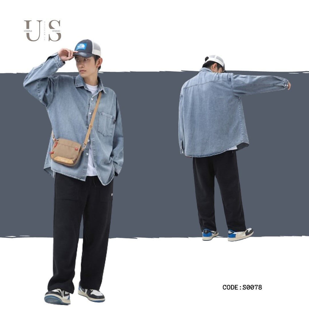 S0078 Japanese Loose And Versatile Casual Denim Long-Sleeved Shirt