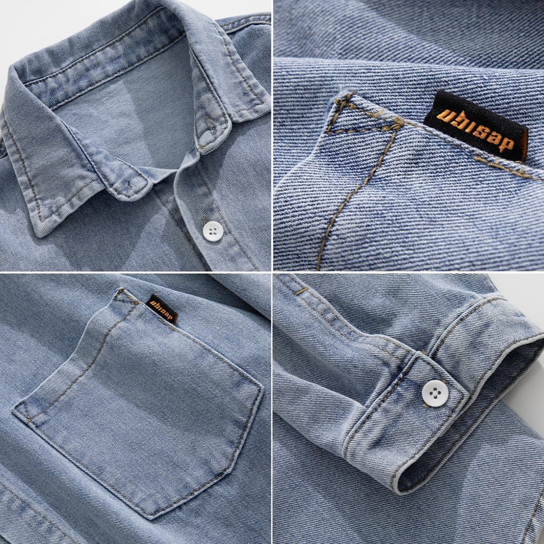 S0078 Japanese Loose And Versatile Casual Denim Long-Sleeved Shirt