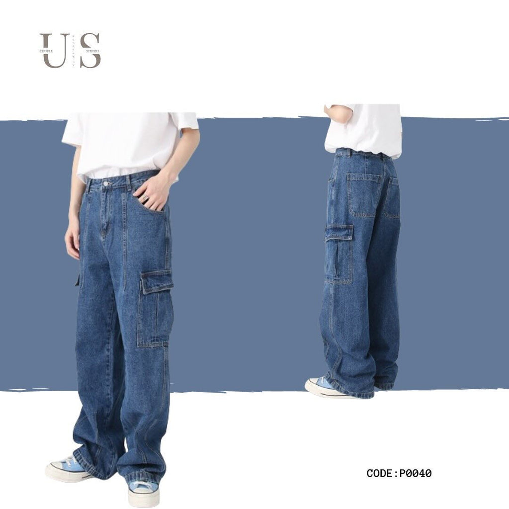 P0040 American Vintage Loose Casual Large Pocket Cargo Jeans