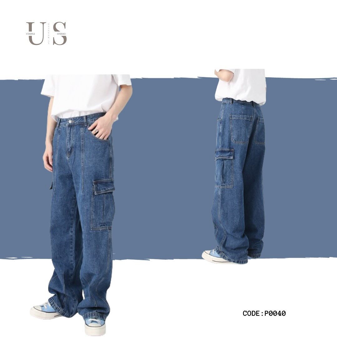 P0040 American Vintage Loose Casual Large Pocket Cargo Jeans