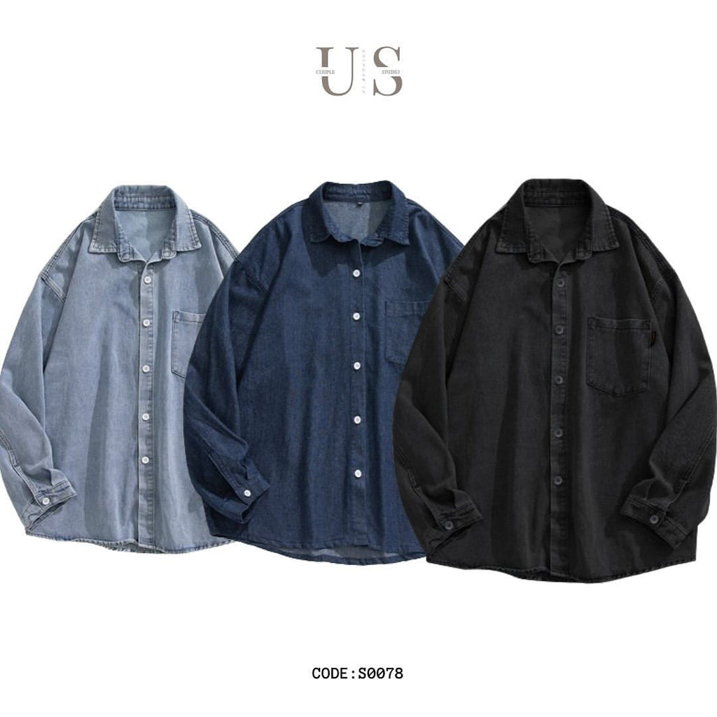 S0078 Japanese Loose And Versatile Casual Denim Long-Sleeved Shirt