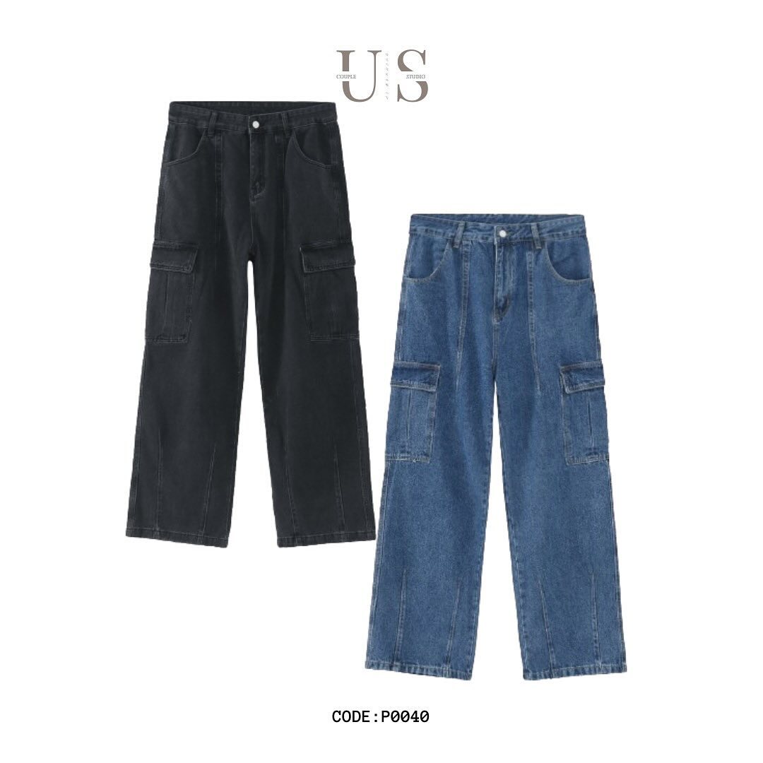 P0040 American Vintage Loose Casual Large Pocket Cargo Jeans