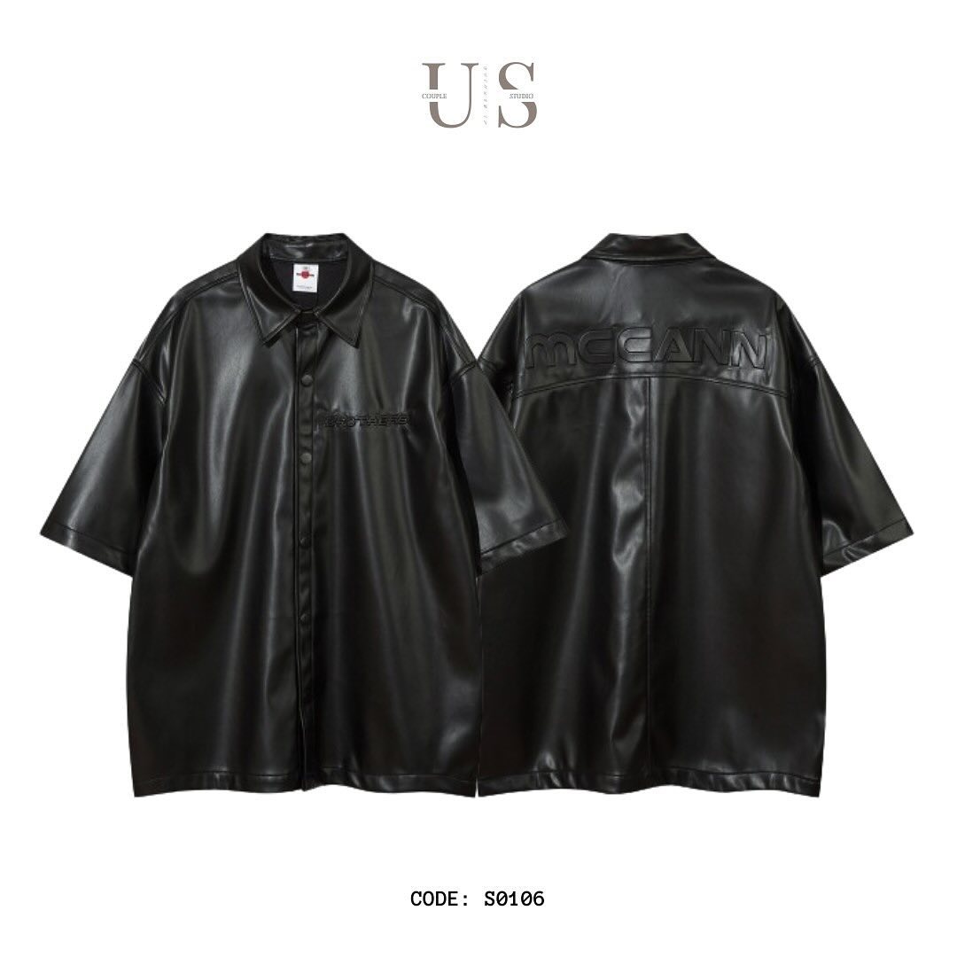 S0106 American vintage leather Oversize short shirt