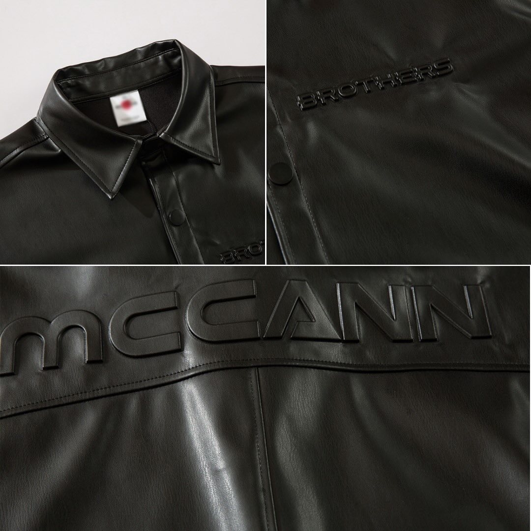 S0106 American vintage leather Oversize short shirt