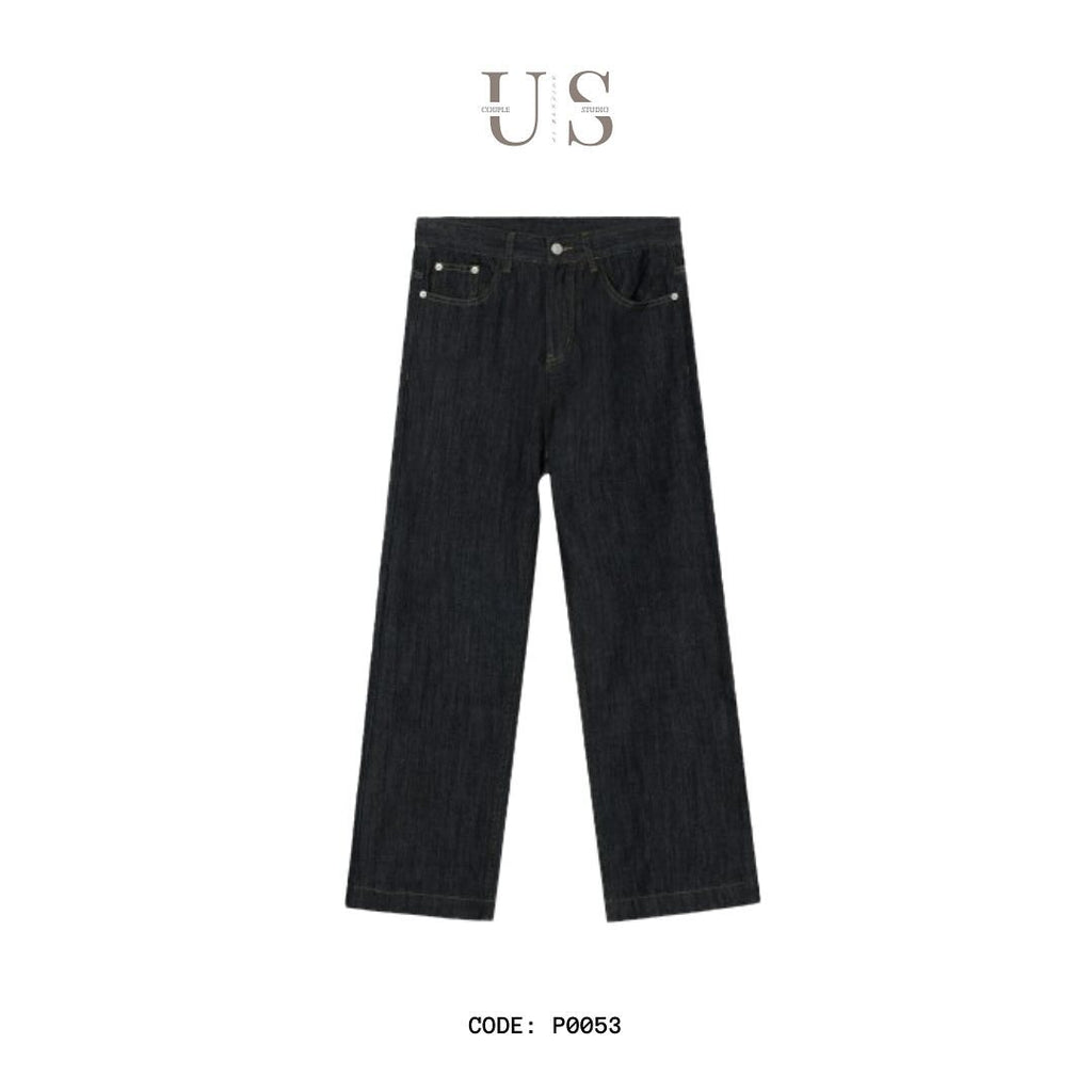 P0053 Korean Style Black Versatile Loose Drape Straight Jeans
