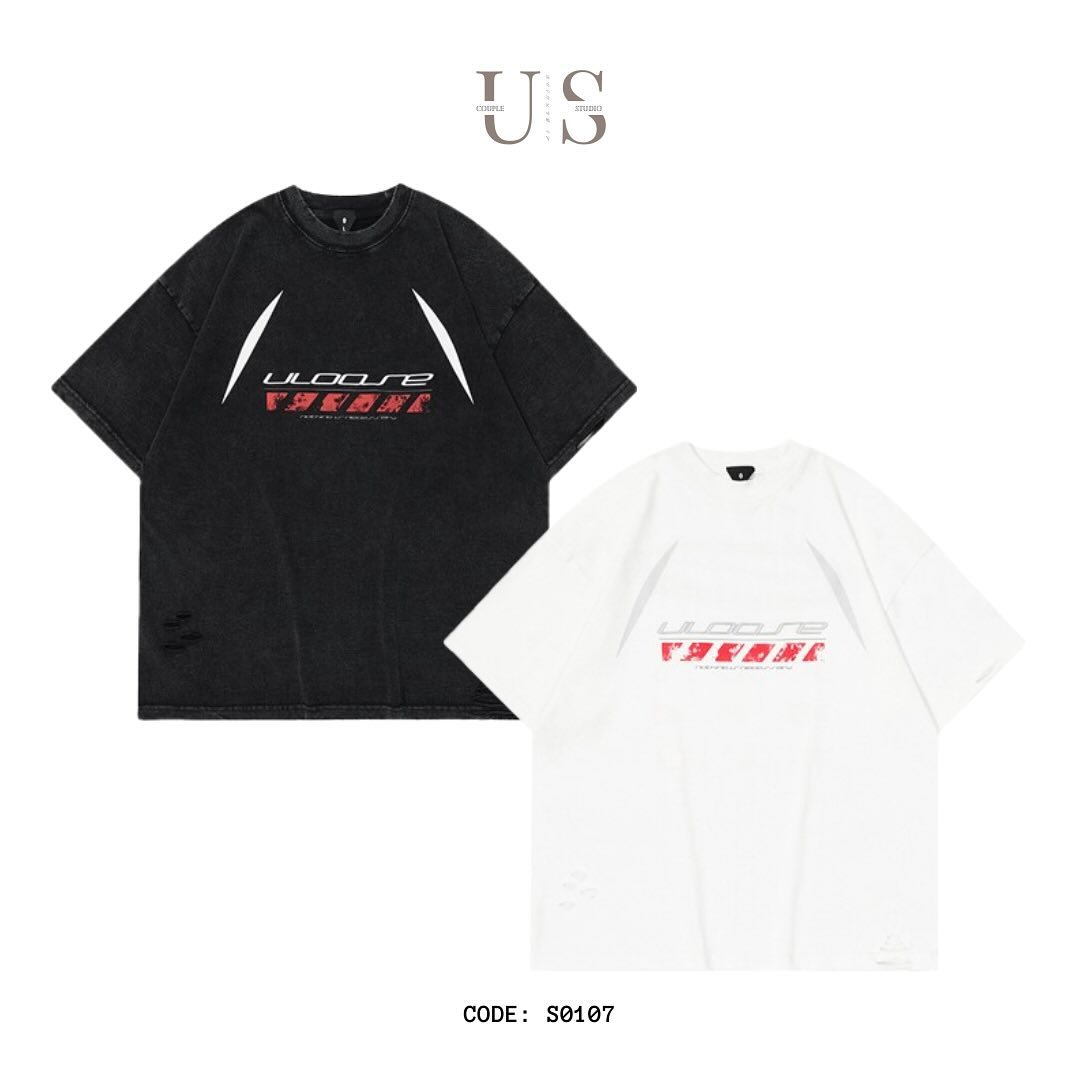 S0107 American retro uloose letter print loose cotton T-shirt