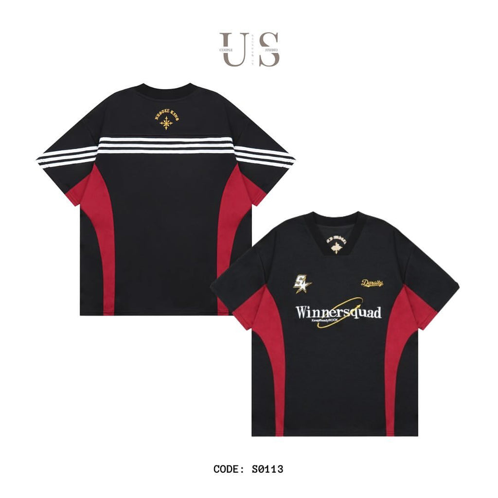 S0113 Volkswagen contrasting color cut V-neck sports short-sleeved T-shirt
