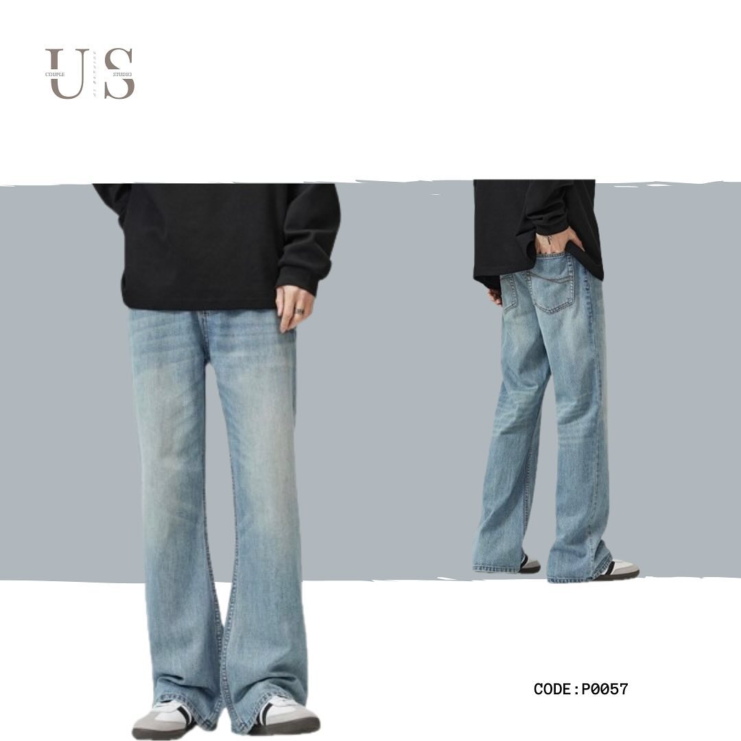 P0057 American high street washed light blue bootcut jeans 