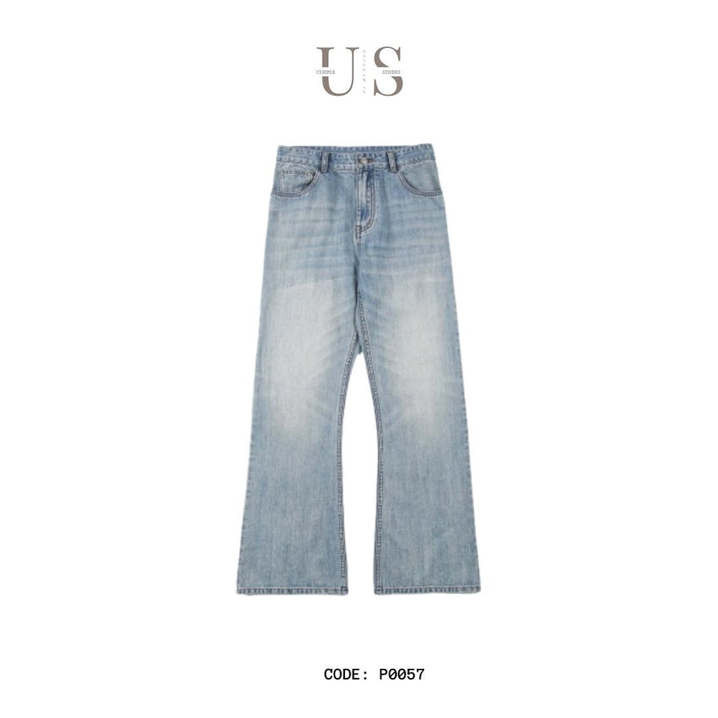 P0057 American high street washed light blue bootcut jeans 