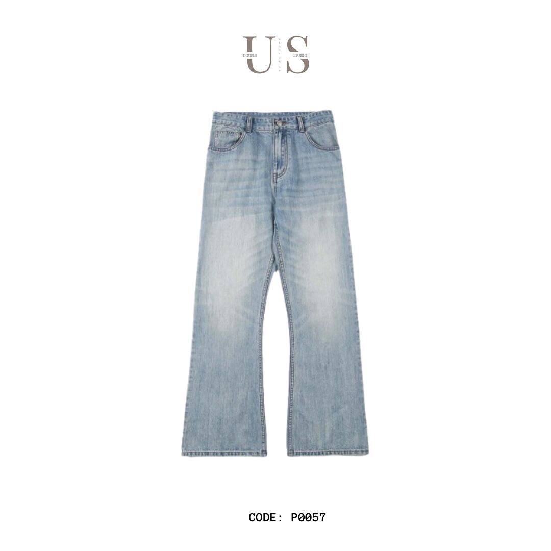 P0057 American high street washed light blue bootcut jeans 