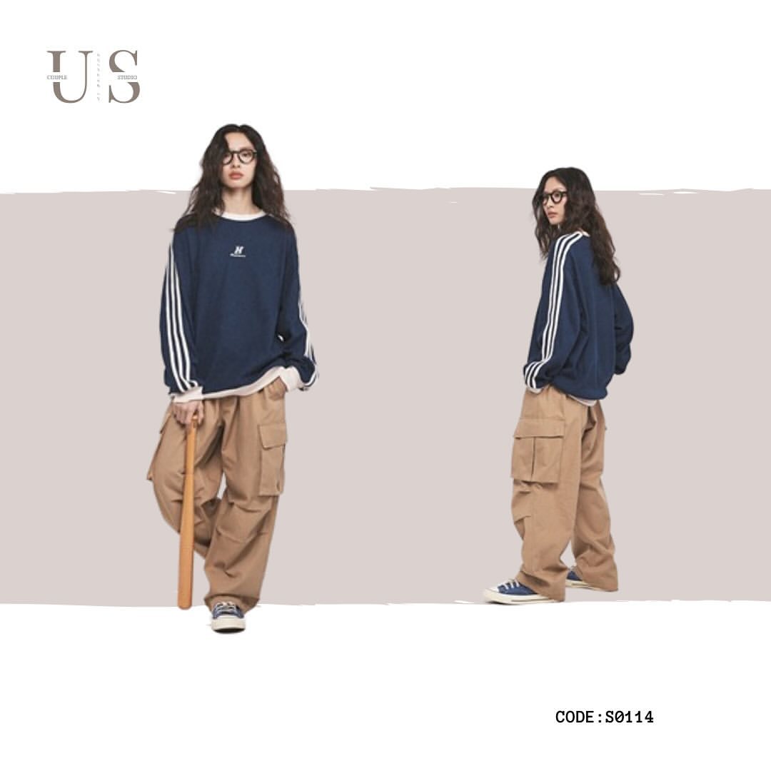 S0114 American retro HeyHenry printed waffle loose casual long-sleeved Sweater
