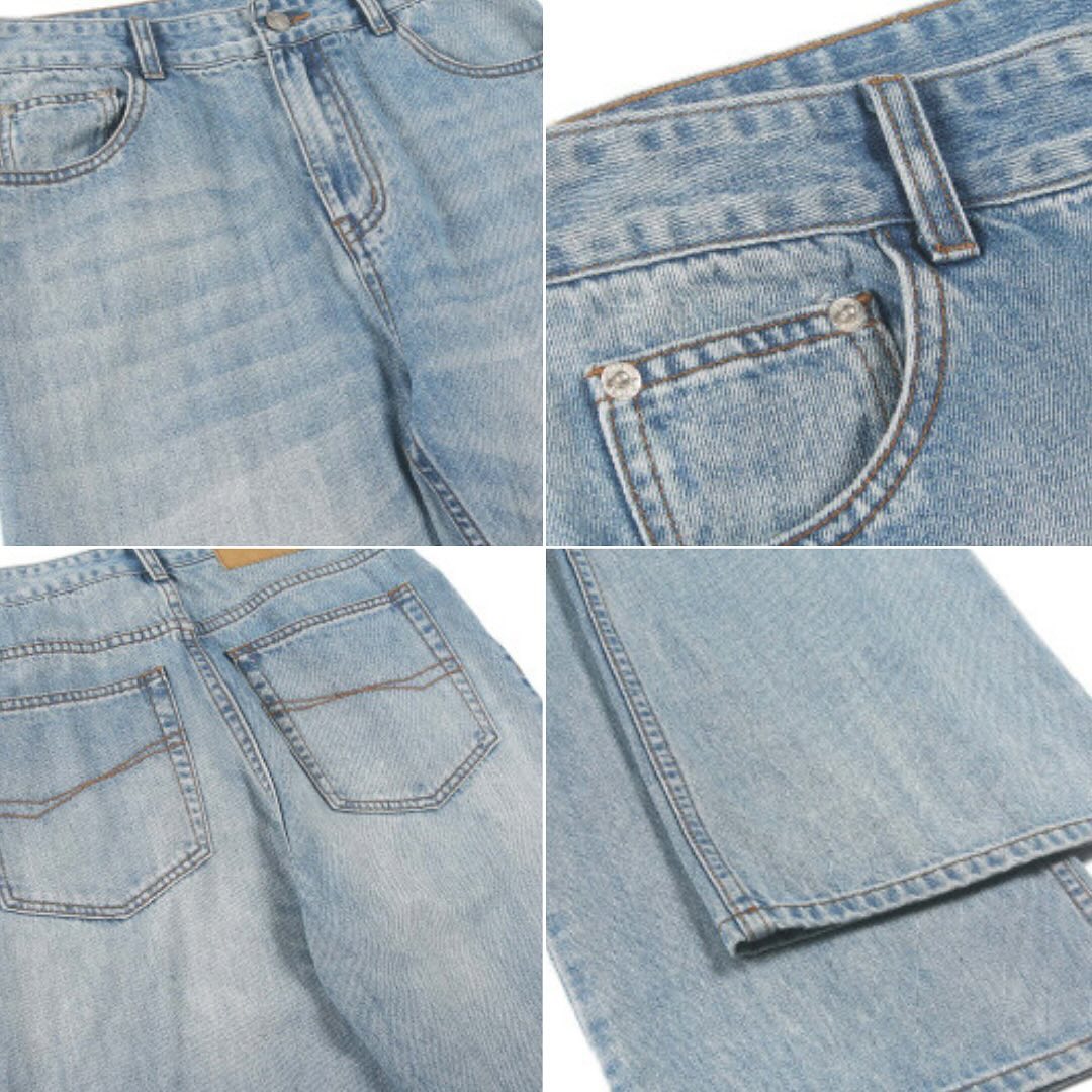 P0057 American high street washed light blue bootcut jeans 