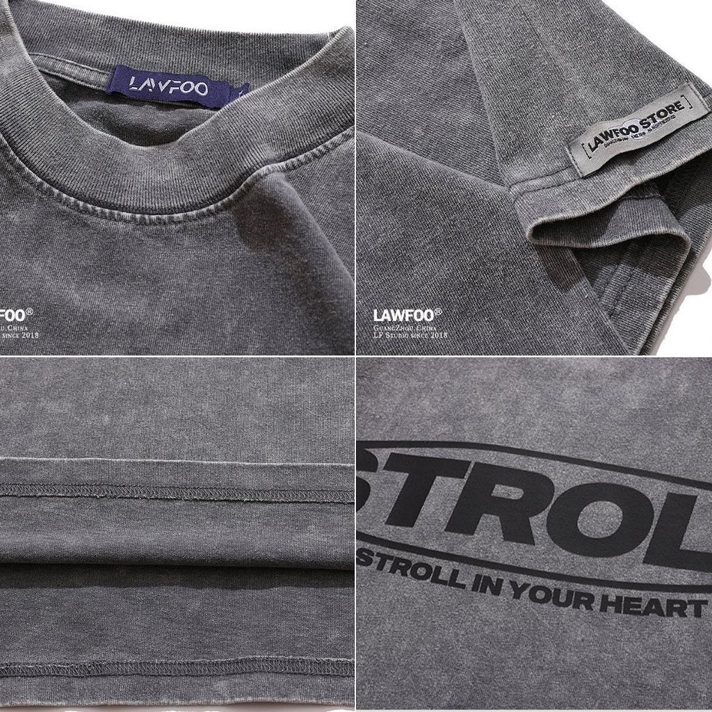 S0133 American retro distressed printed loose short-sleeved T-shirt