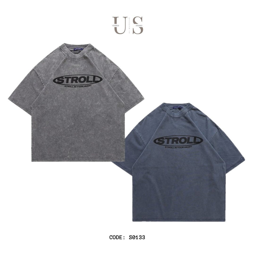 S0133 American retro distressed printed loose short-sleeved T-shirt