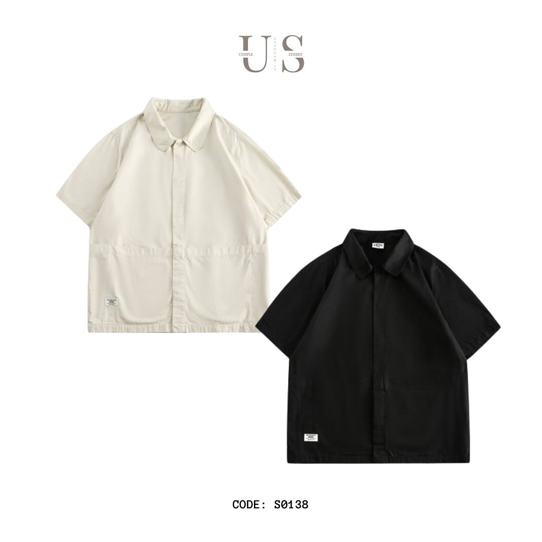 S0138 American retro solid color workwear short-sleeved shirt