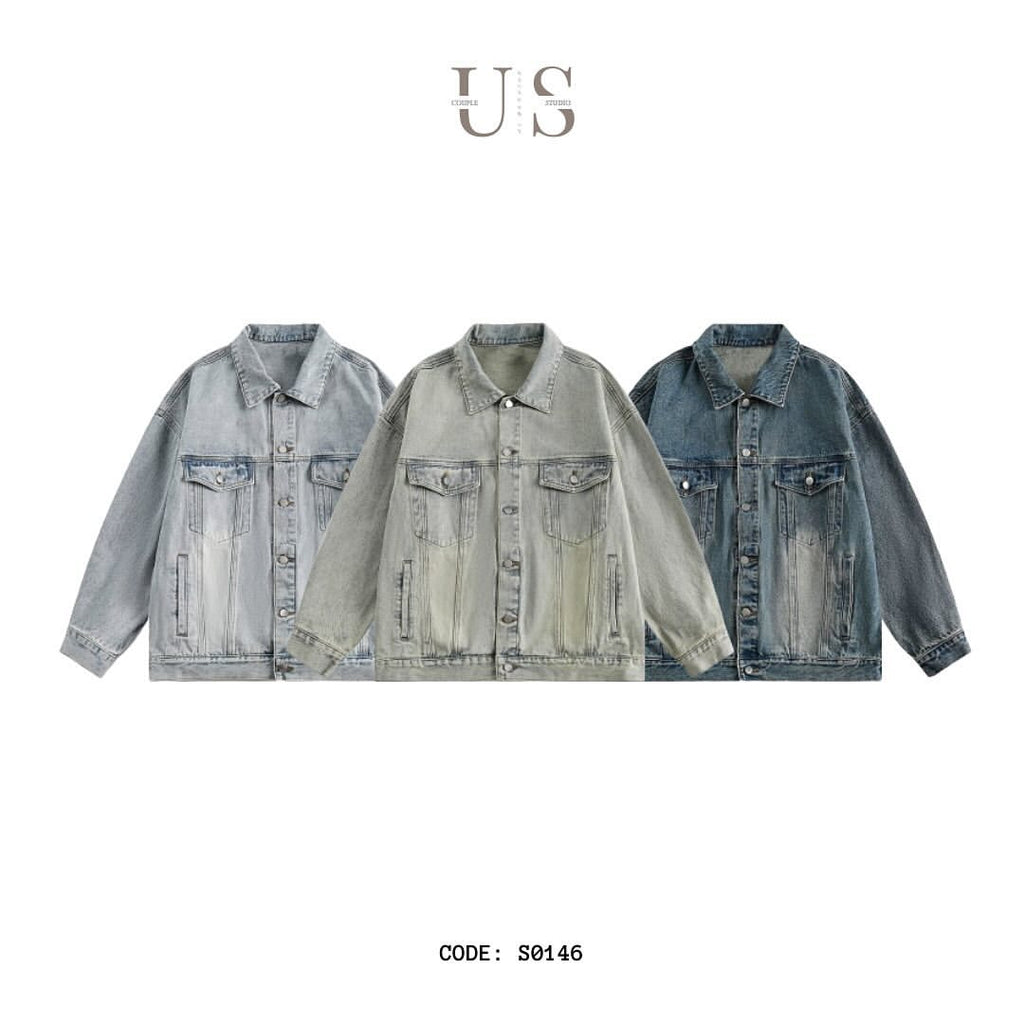 S0146 American retro distressed loose trendy denim jacket UNISEX