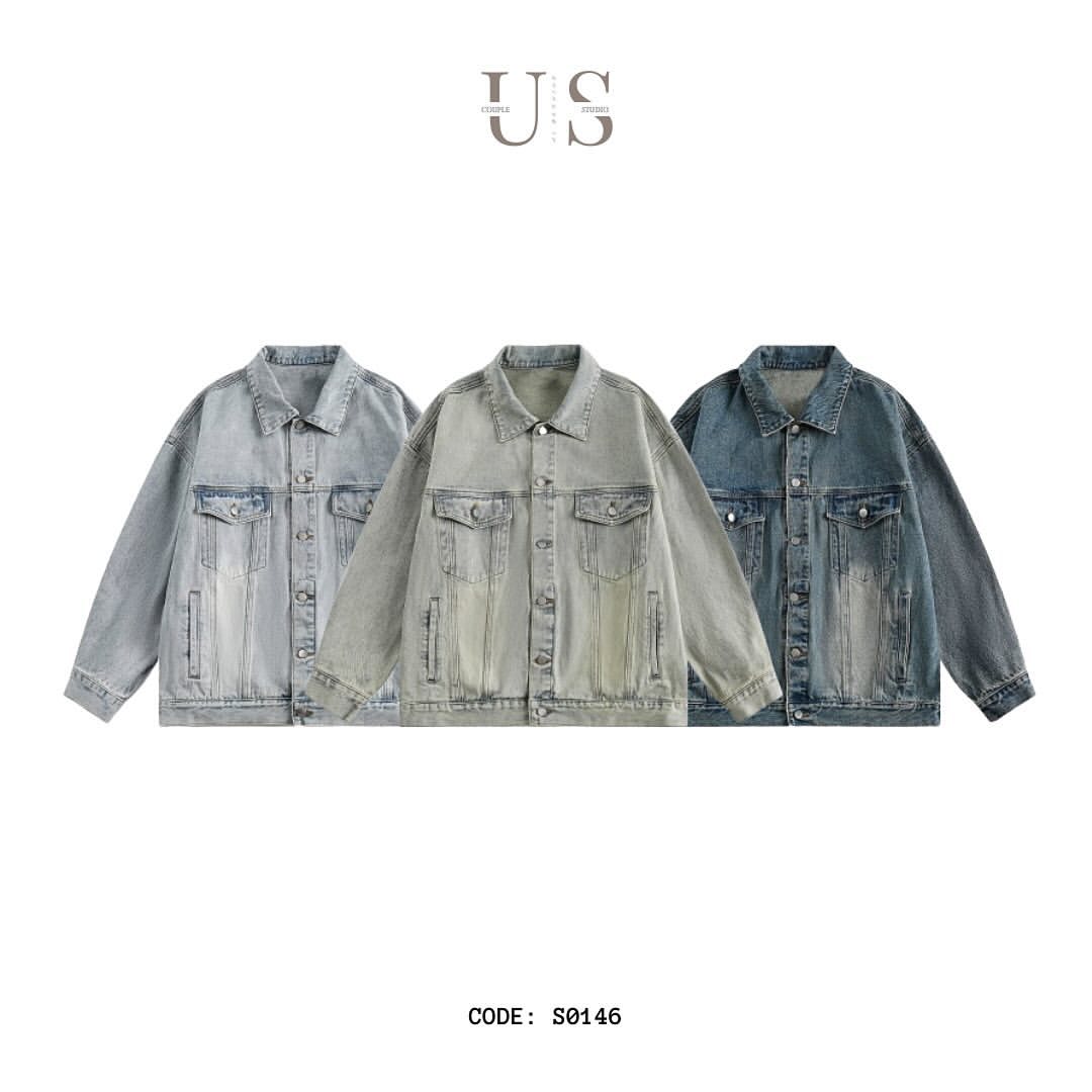 S0146 American retro distressed loose trendy denim jacket UNISEX