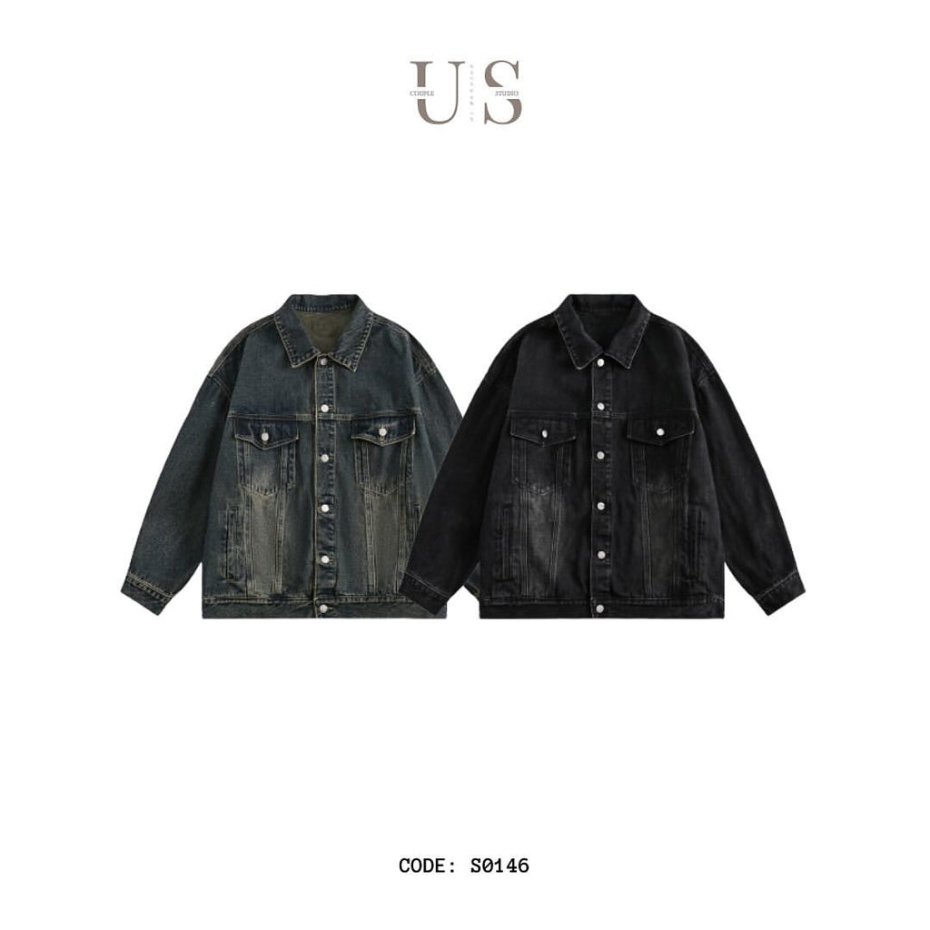 S0146 American retro distressed loose trendy denim jacket UNISEX