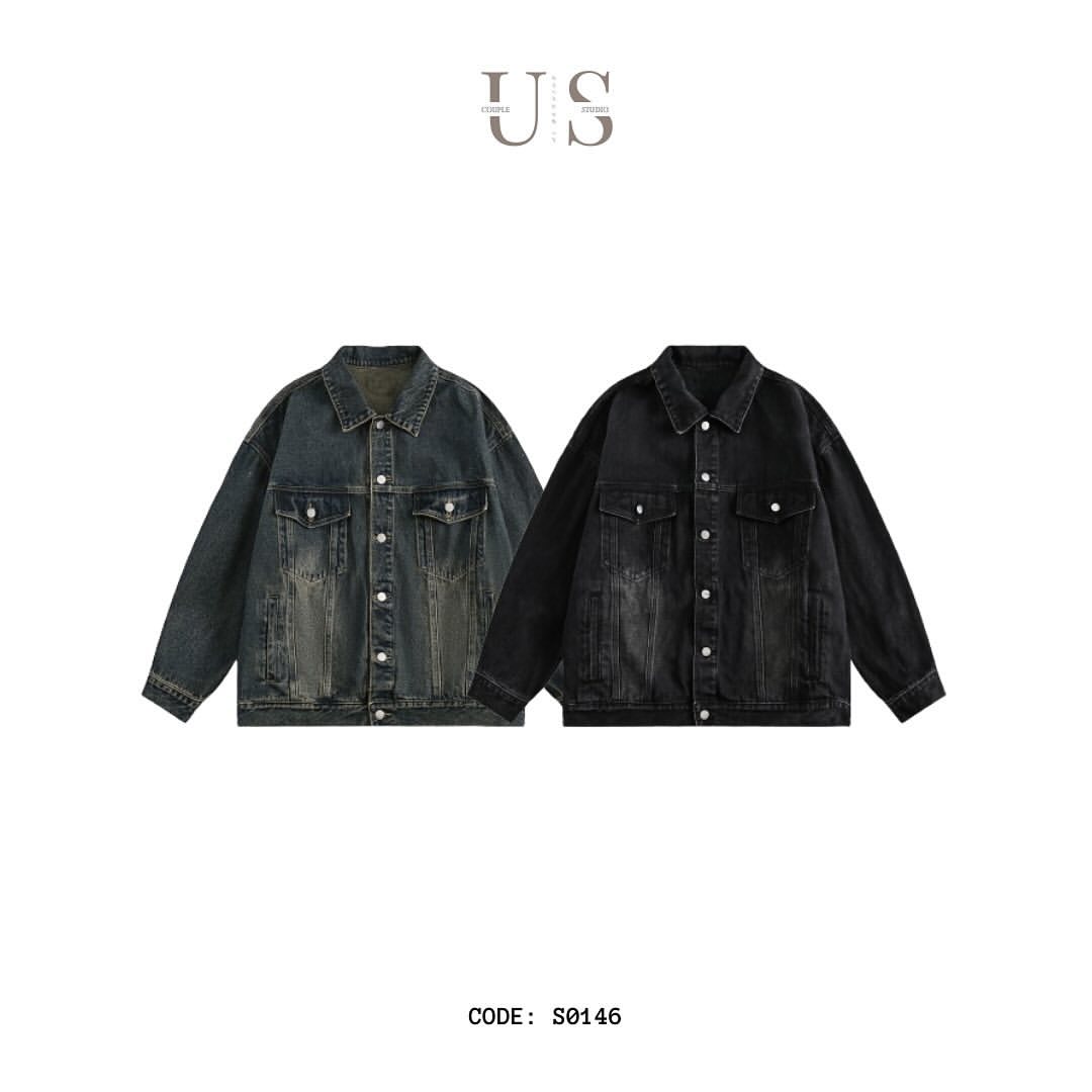 S0146 American retro distressed loose trendy denim jacket UNISEX