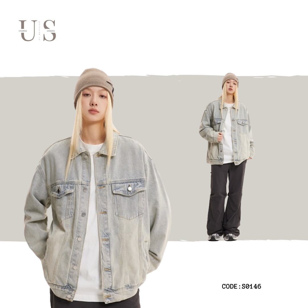 S0146 American retro distressed loose trendy denim jacket UNISEX