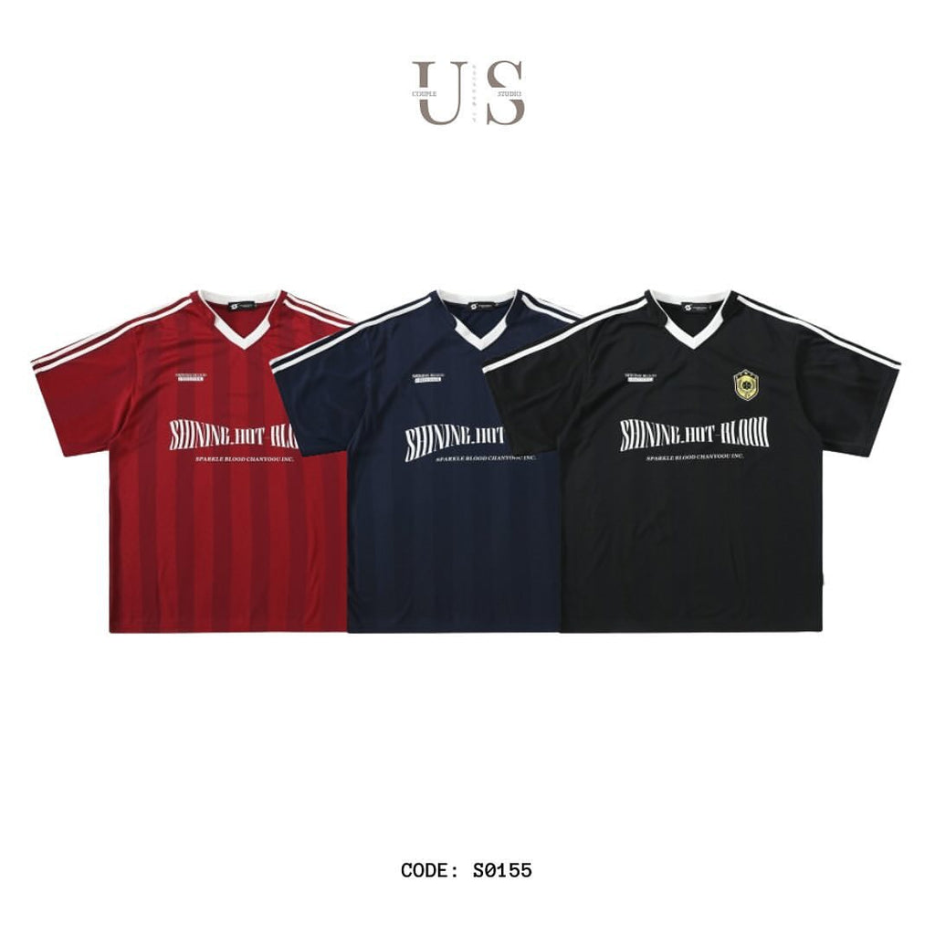 S0155 American casual letter print striped sports short-sleeved T-shirt