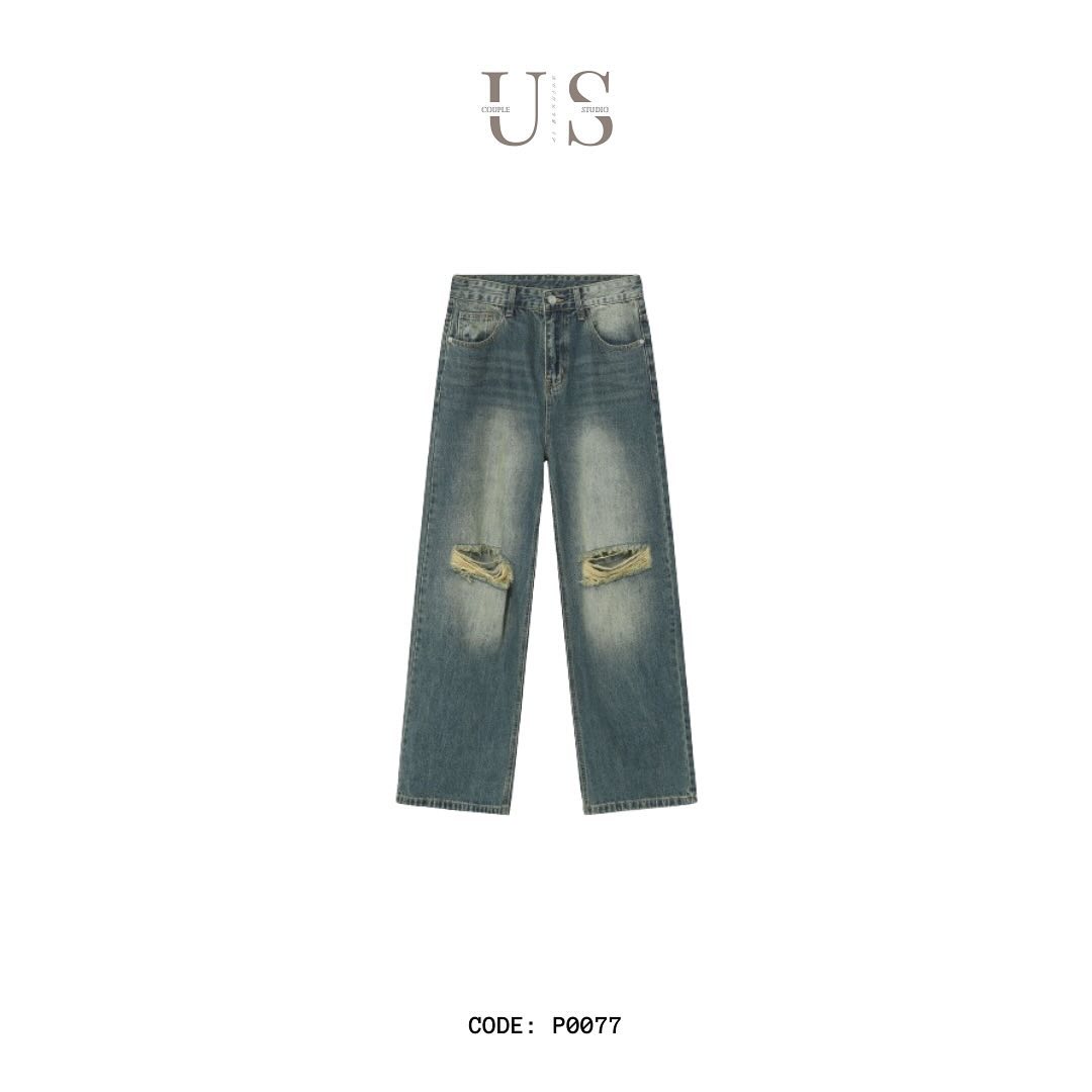 P0077 American retro versatile ripped wide-leg denim trousers
