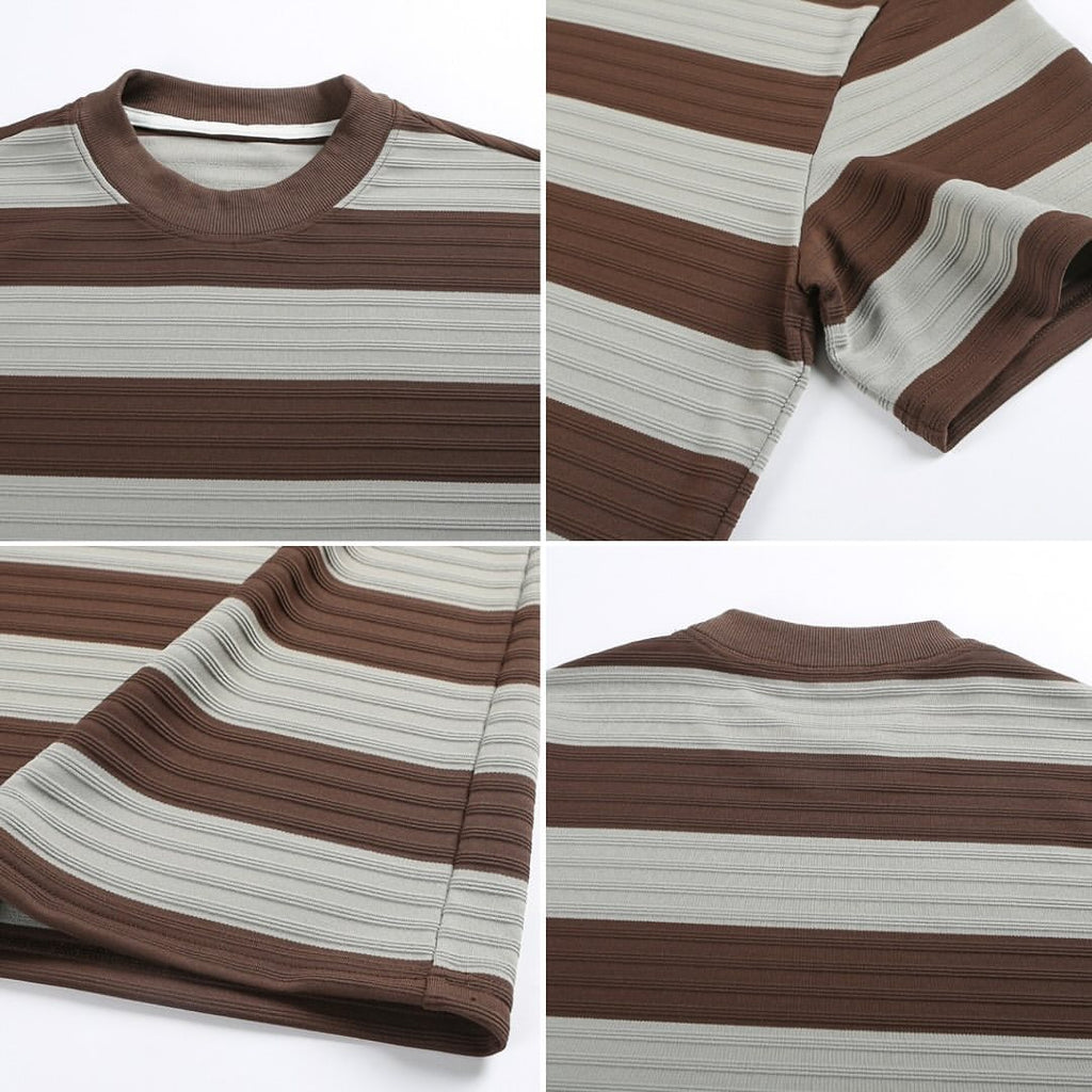 S0161 Japanese retro striped design loose short-sleeved T-shirt