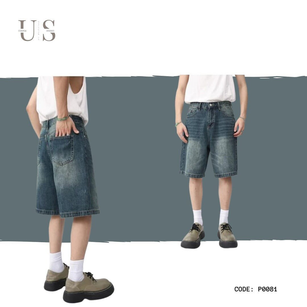 P0081 American retro style distressed denim shorts