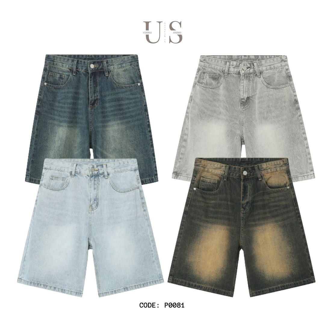 P0081 American retro style distressed denim shorts