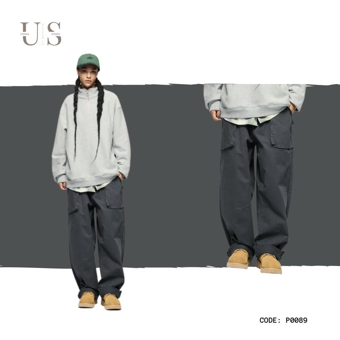 P0089 Japanese style vintage design oversize straight casual trousers