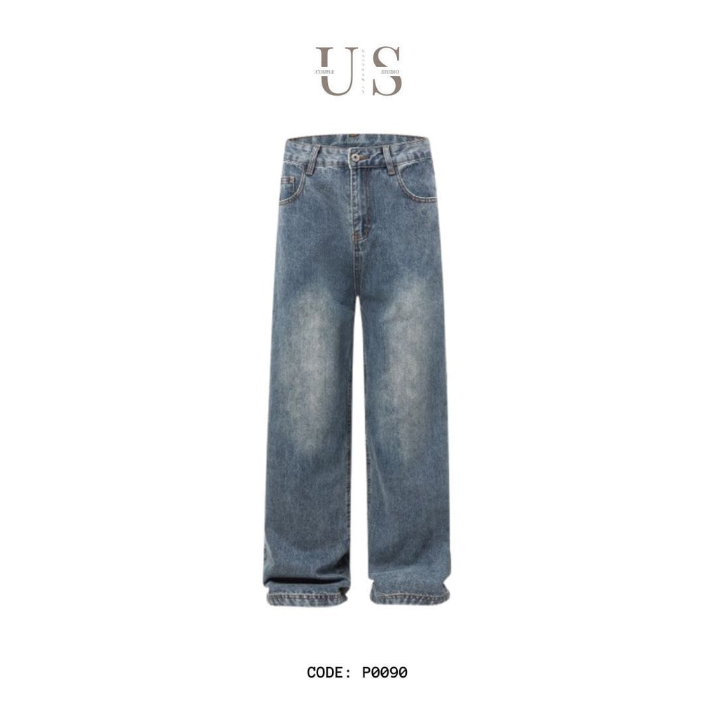 P0090 America style vintage design oversize straight denim trousers