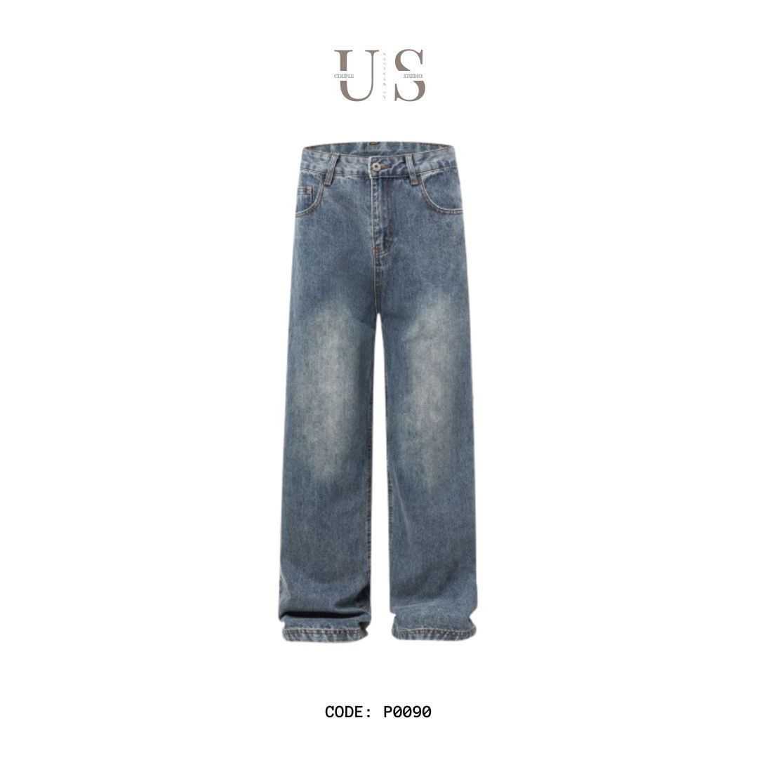 P0090 America style vintage design oversize straight denim trousers