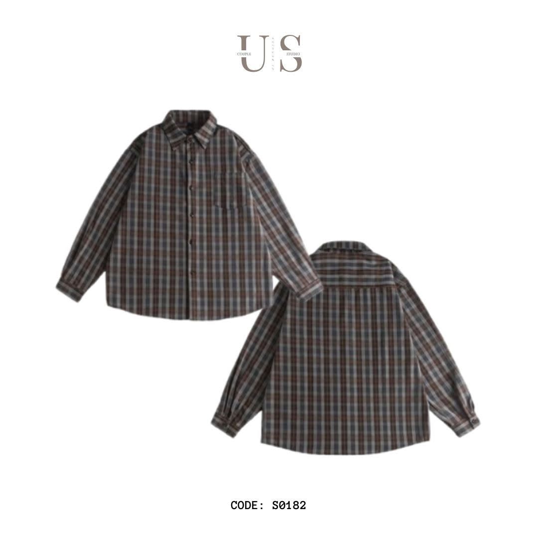 S0182 Japanese Vintage cityboy oversize casual plaid long-sleeved shirt