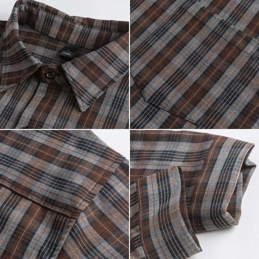 S0182 Japanese Vintage cityboy oversize casual plaid long-sleeved shirt