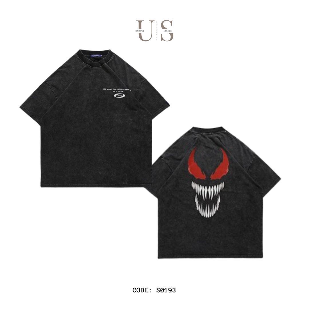 S0193 American Vintage Washed gray Venom design print oversized Tee