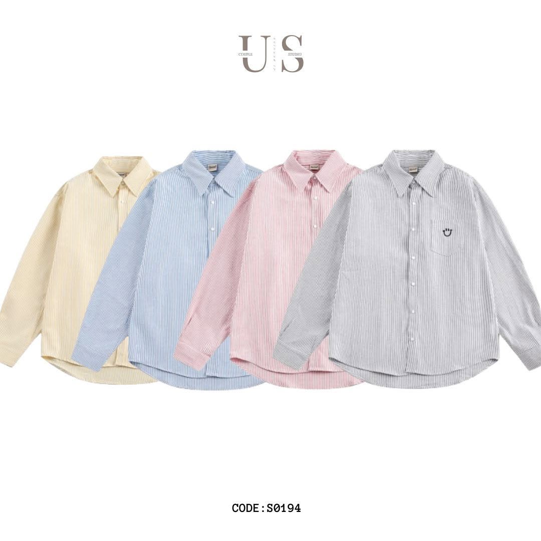 S0194 American Style Vintage Sime Design oversized Long- Sleeve Line Shirt