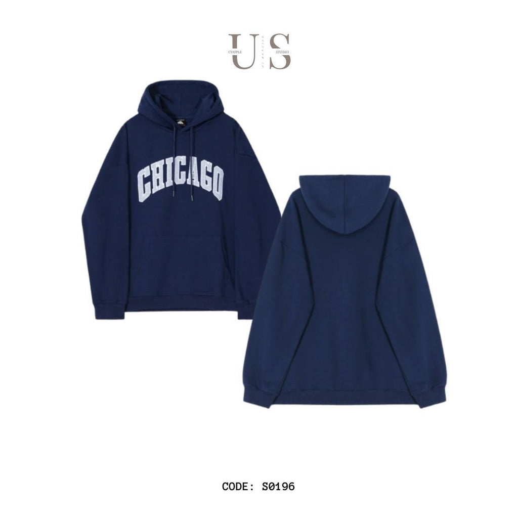 S0196 Korean Chicago letter print Oversize Hoodie Available: Blue